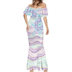 Australian Indigenous Aboriginal Art Mermaid Dress Vivid Pastel Pink Teal