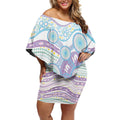 Australian Indigenous Aboriginal Art Off Shoulder Short Dress Vivid Pastel Pink Teal