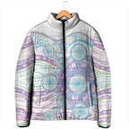 Australian Indigenous Aboriginal Art Padded Jacket Vivid Pastel Pink Teal