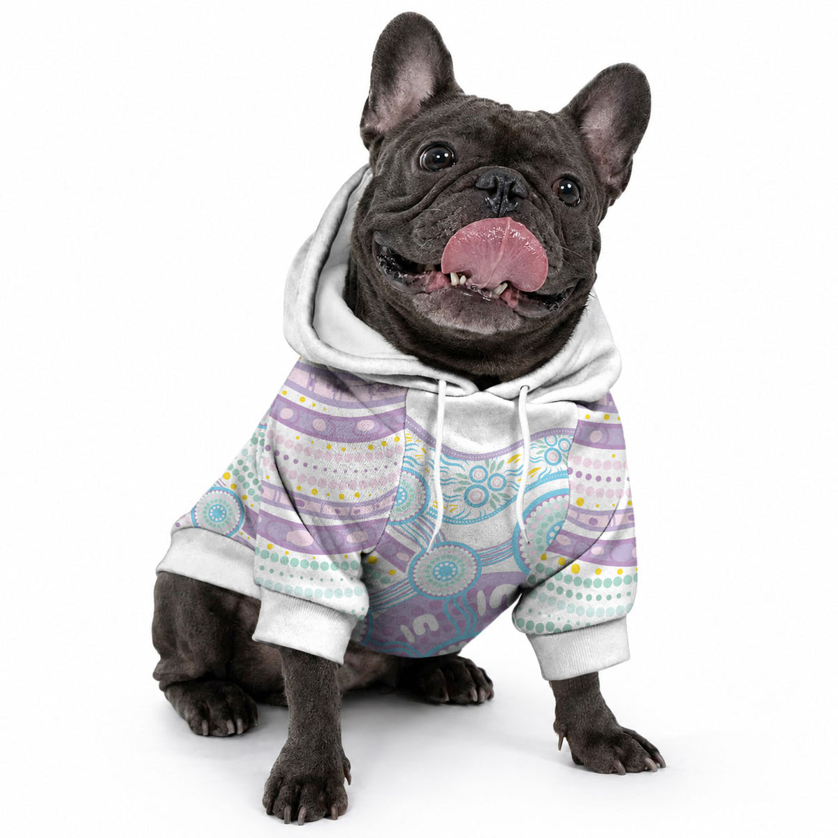 Australian Indigenous Aboriginal Art Pet Hoodie Vivid Pastel Pink Teal