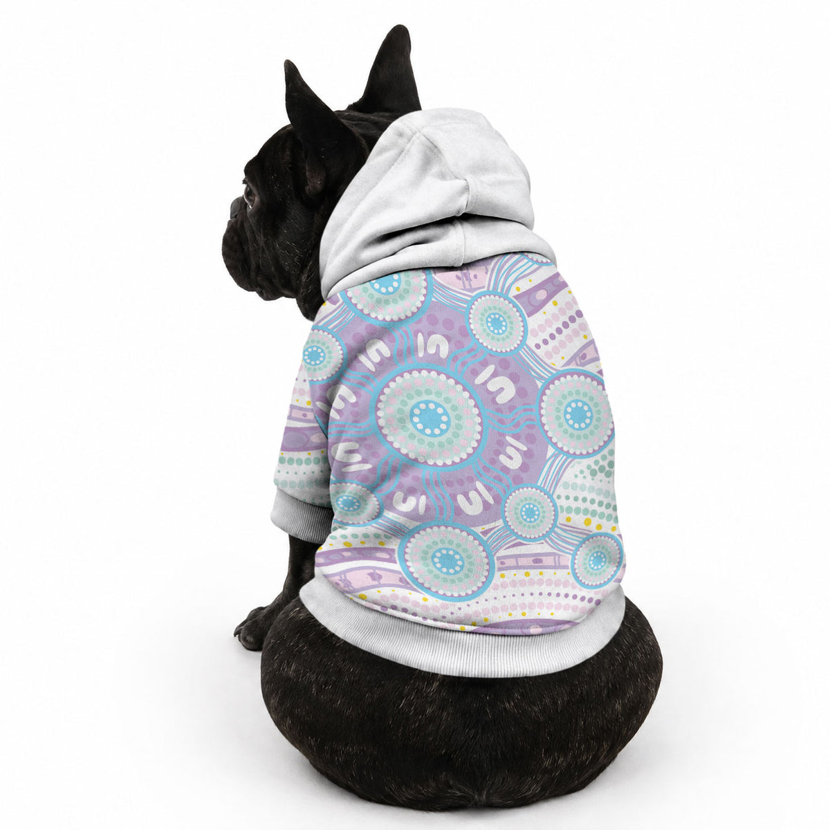 Australian Indigenous Aboriginal Art Pet Hoodie Vivid Pastel Pink Teal