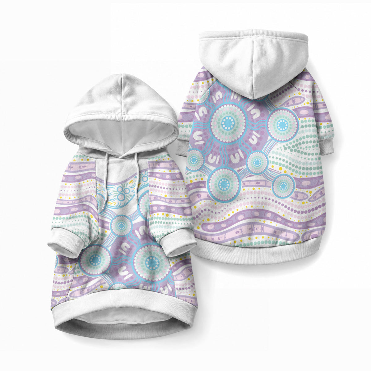 Australian Indigenous Aboriginal Art Pet Hoodie Vivid Pastel Pink Teal