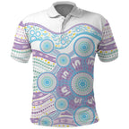 Australian Indigenous Aboriginal Art Polo Shirt Vivid Pastel Pink Teal