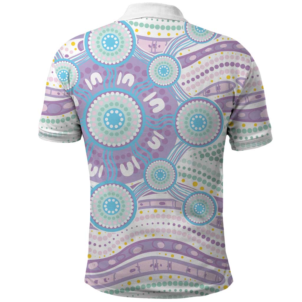 Australian Indigenous Aboriginal Art Polo Shirt Vivid Pastel Pink Teal