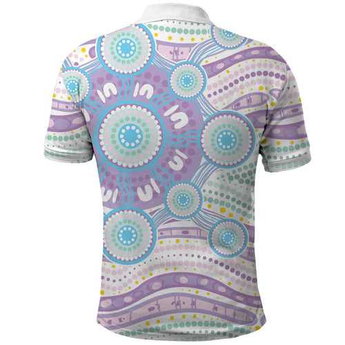 Australian Indigenous Aboriginal Art Polo Shirt Vivid Pastel Pink Teal