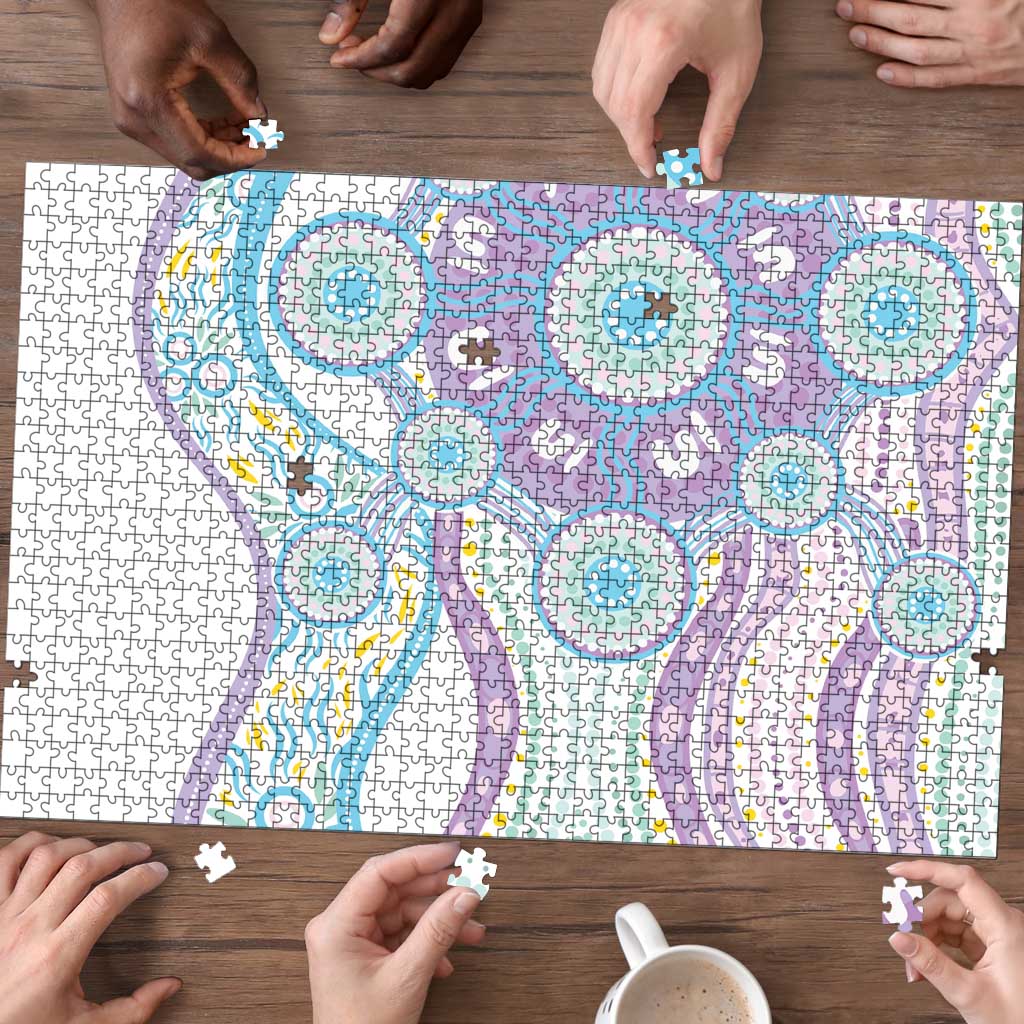 Australian Indigenous Aboriginal Art Puzzle Vivid Pastel Pink Teal