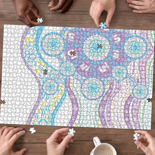 Australian Indigenous Aboriginal Art Puzzle Vivid Pastel Pink Teal