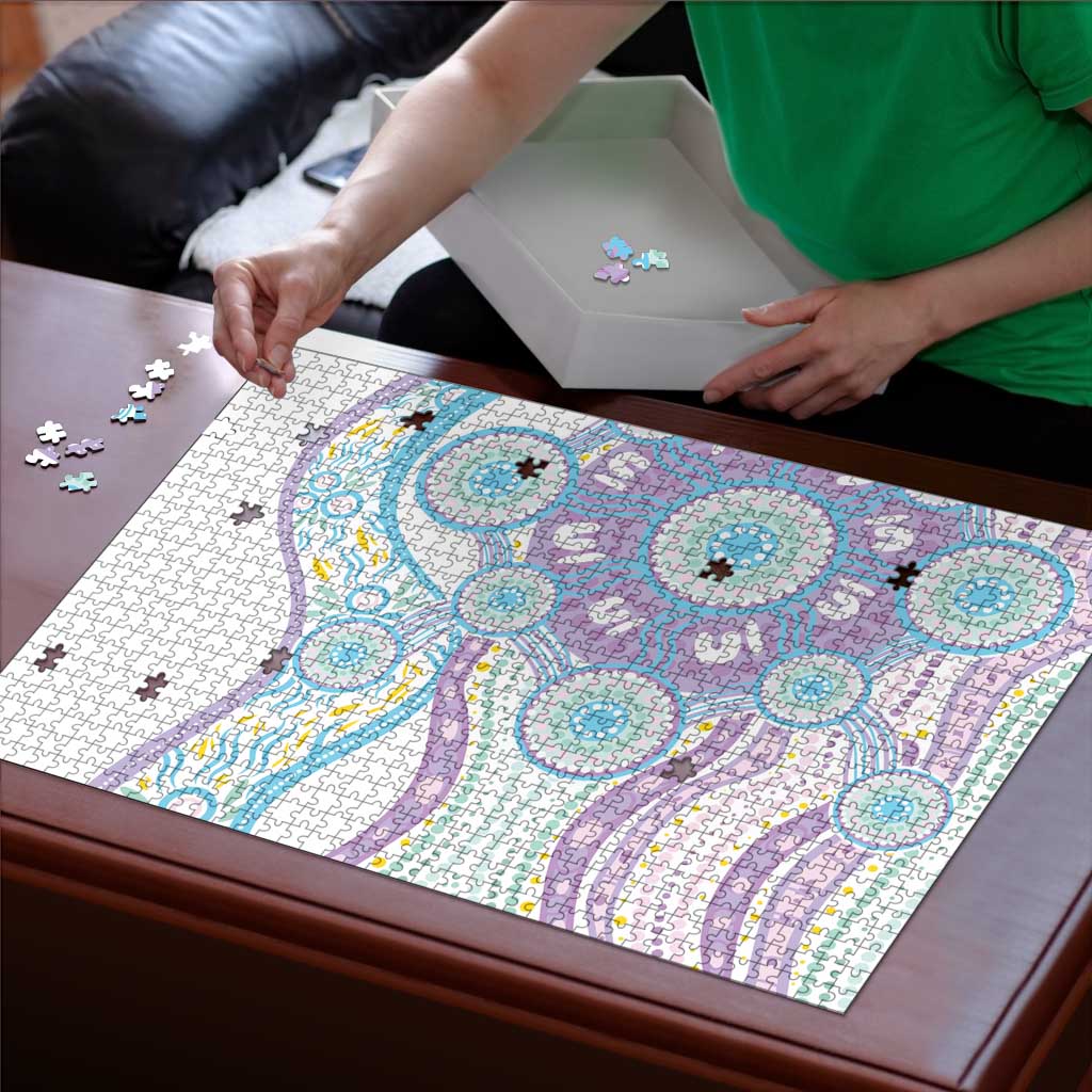 Australian Indigenous Aboriginal Art Puzzle Vivid Pastel Pink Teal