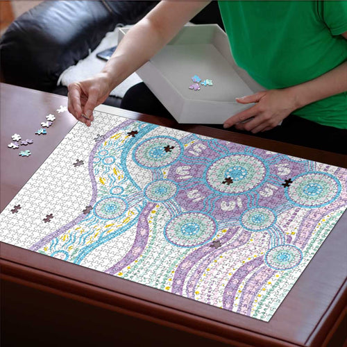 Australian Indigenous Aboriginal Art Puzzle Vivid Pastel Pink Teal