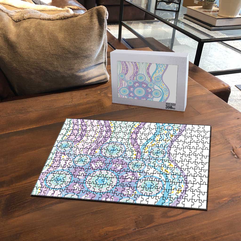 Australian Indigenous Aboriginal Art Puzzle Vivid Pastel Pink Teal