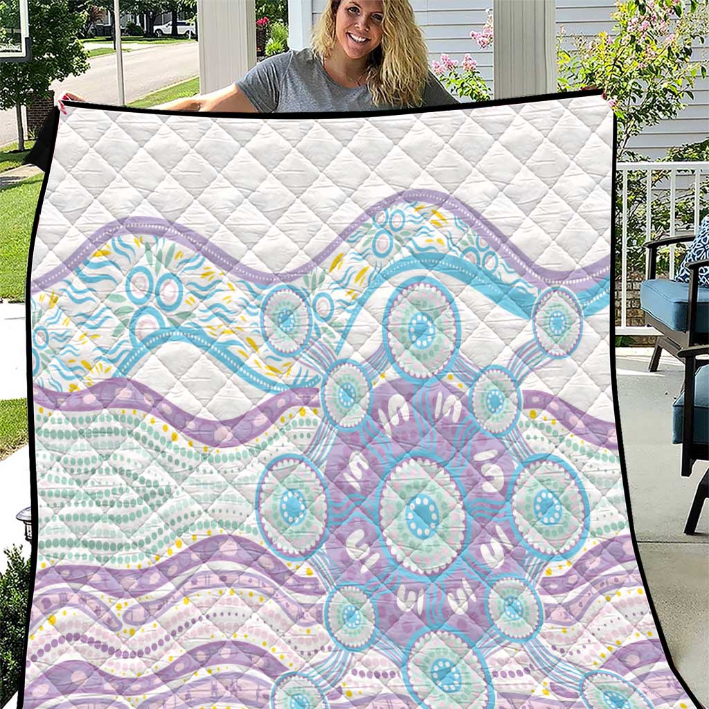Australian Indigenous Aboriginal Art Quilt Vivid Pastel Pink Teal