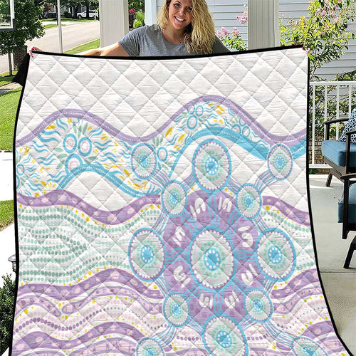 Australian Indigenous Aboriginal Art Quilt Vivid Pastel Pink Teal