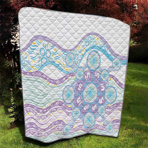 Australian Indigenous Aboriginal Art Quilt Vivid Pastel Pink Teal