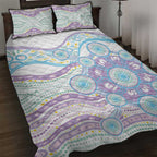 Australian Indigenous Aboriginal Art Quilt Bed Set Vivid Pastel Pink Teal