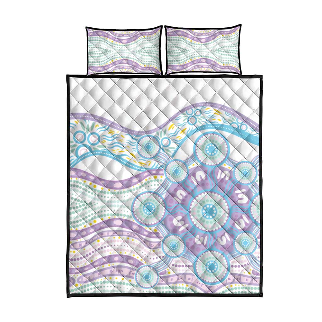 Australian Indigenous Aboriginal Art Quilt Bed Set Vivid Pastel Pink Teal