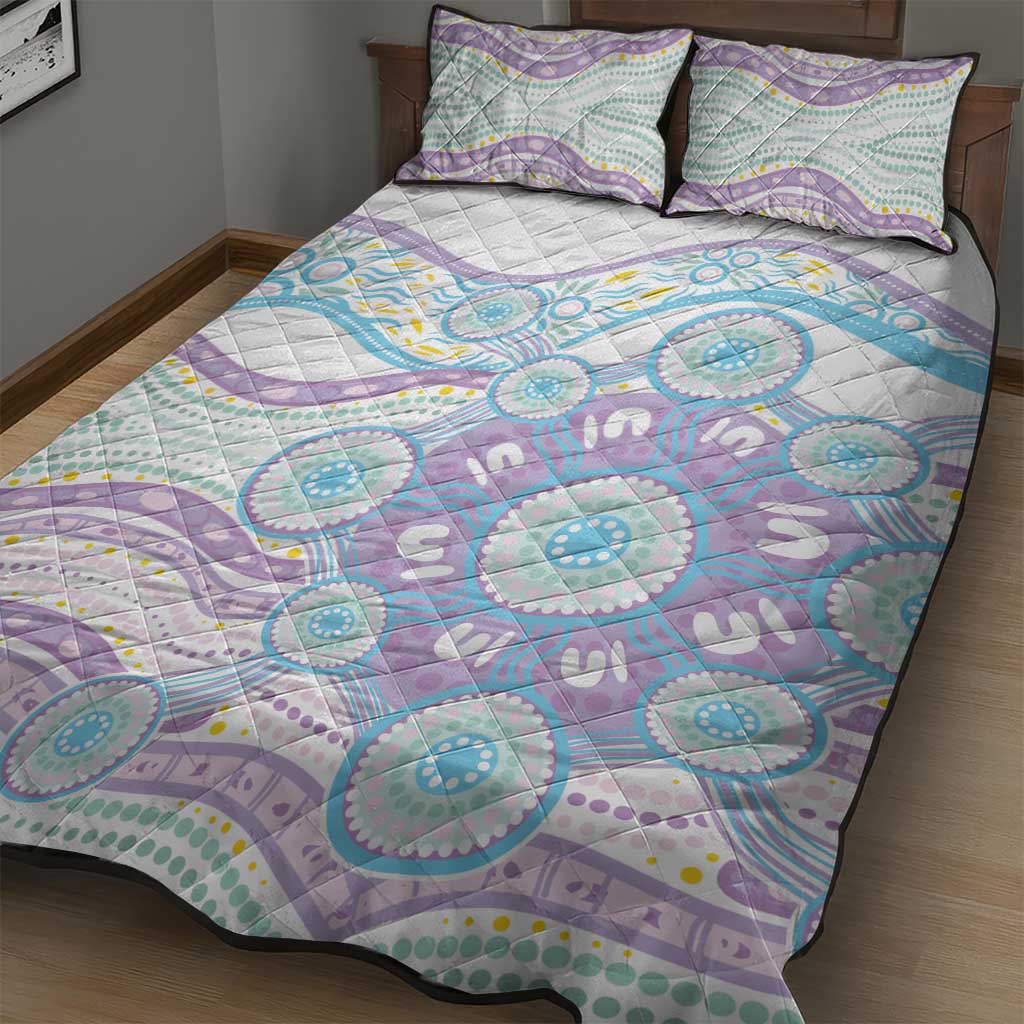 Australian Indigenous Aboriginal Art Quilt Bed Set Vivid Pastel Pink Teal