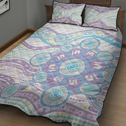 Australian Indigenous Aboriginal Art Quilt Bed Set Vivid Pastel Pink Teal