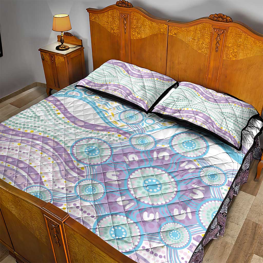 Australian Indigenous Aboriginal Art Quilt Bed Set Vivid Pastel Pink Teal