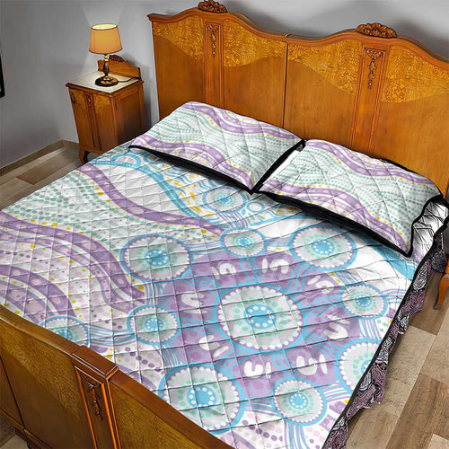 Australian Indigenous Aboriginal Art Quilt Bed Set Vivid Pastel Pink Teal