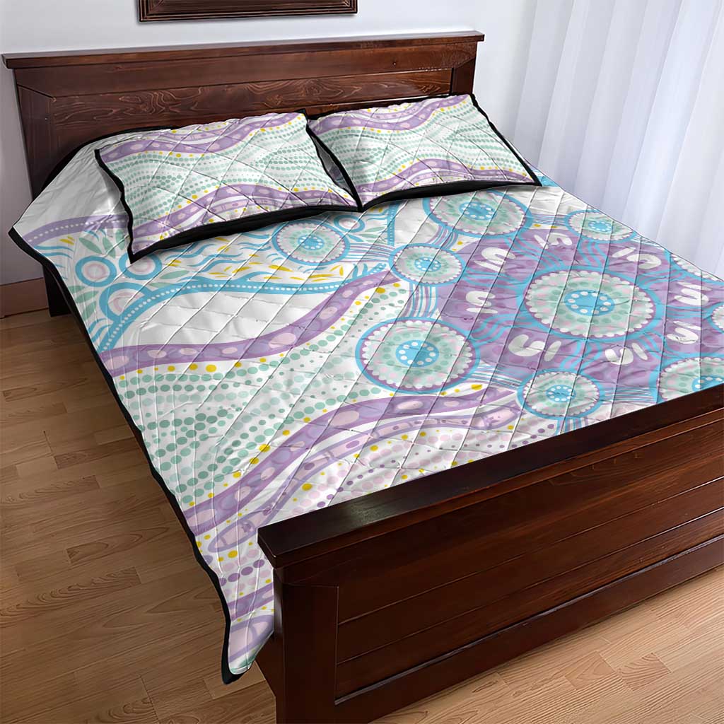 Australian Indigenous Aboriginal Art Quilt Bed Set Vivid Pastel Pink Teal