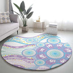 Australian Indigenous Aboriginal Art Round Carpet Vivid Pastel Pink Teal