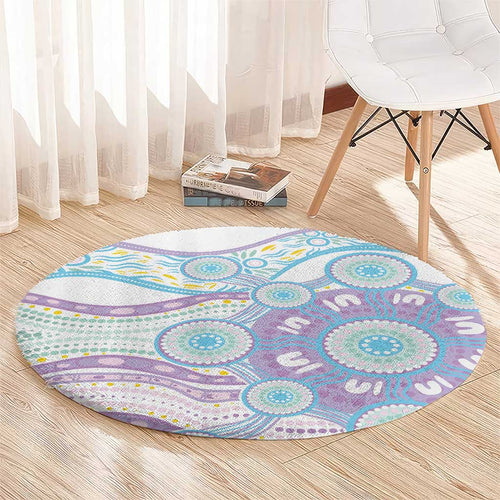 Australian Indigenous Aboriginal Art Round Carpet Vivid Pastel Pink Teal