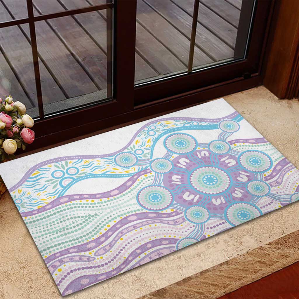 Australian Indigenous Aboriginal Art Rubber Doormat Vivid Pastel Pink Teal
