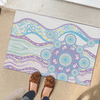 Australian Indigenous Aboriginal Art Rubber Doormat Vivid Pastel Pink Teal