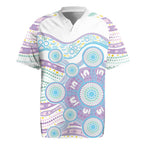 Australian Indigenous Aboriginal Art Rugby Jersey Vivid Pastel Pink Teal