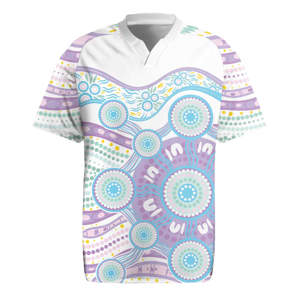 Australian Indigenous Aboriginal Art Rugby Jersey Vivid Pastel Pink Teal