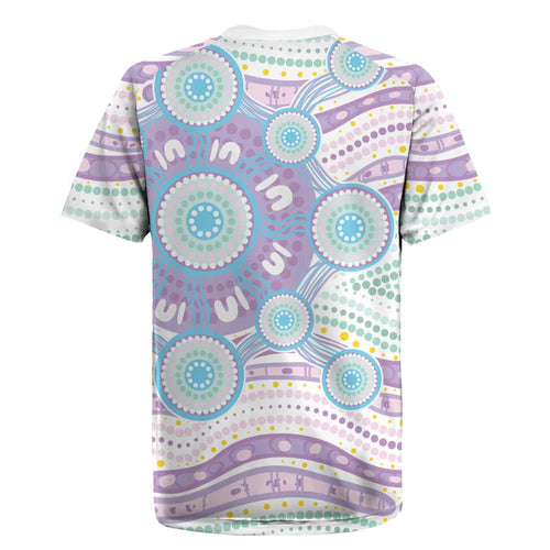 Australian Indigenous Aboriginal Art Rugby Jersey Vivid Pastel Pink Teal