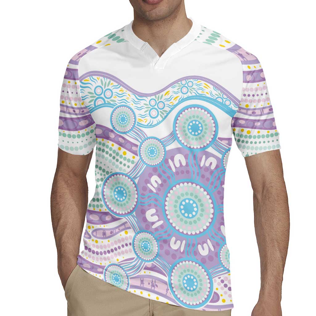 Australian Indigenous Aboriginal Art Rugby Jersey Vivid Pastel Pink Teal