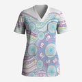 Australian Indigenous Aboriginal Art Scrub Top Vivid Pastel Pink Teal