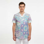 Australian Indigenous Aboriginal Art Scrub Top Vivid Pastel Pink Teal