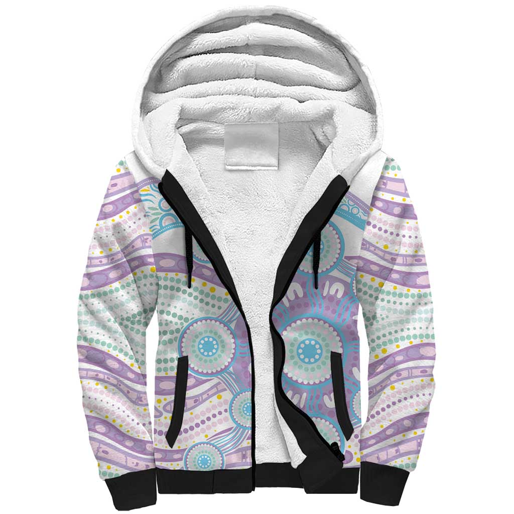 Australian Indigenous Aboriginal Art Sherpa Hoodie Vivid Pastel Pink Teal