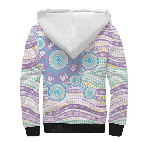 Australian Indigenous Aboriginal Art Sherpa Hoodie Vivid Pastel Pink Teal