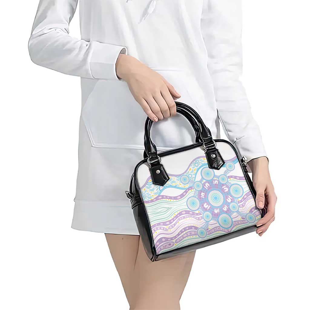 Australian Indigenous Aboriginal Art Shoulder Handbag Vivid Pastel Pink Teal