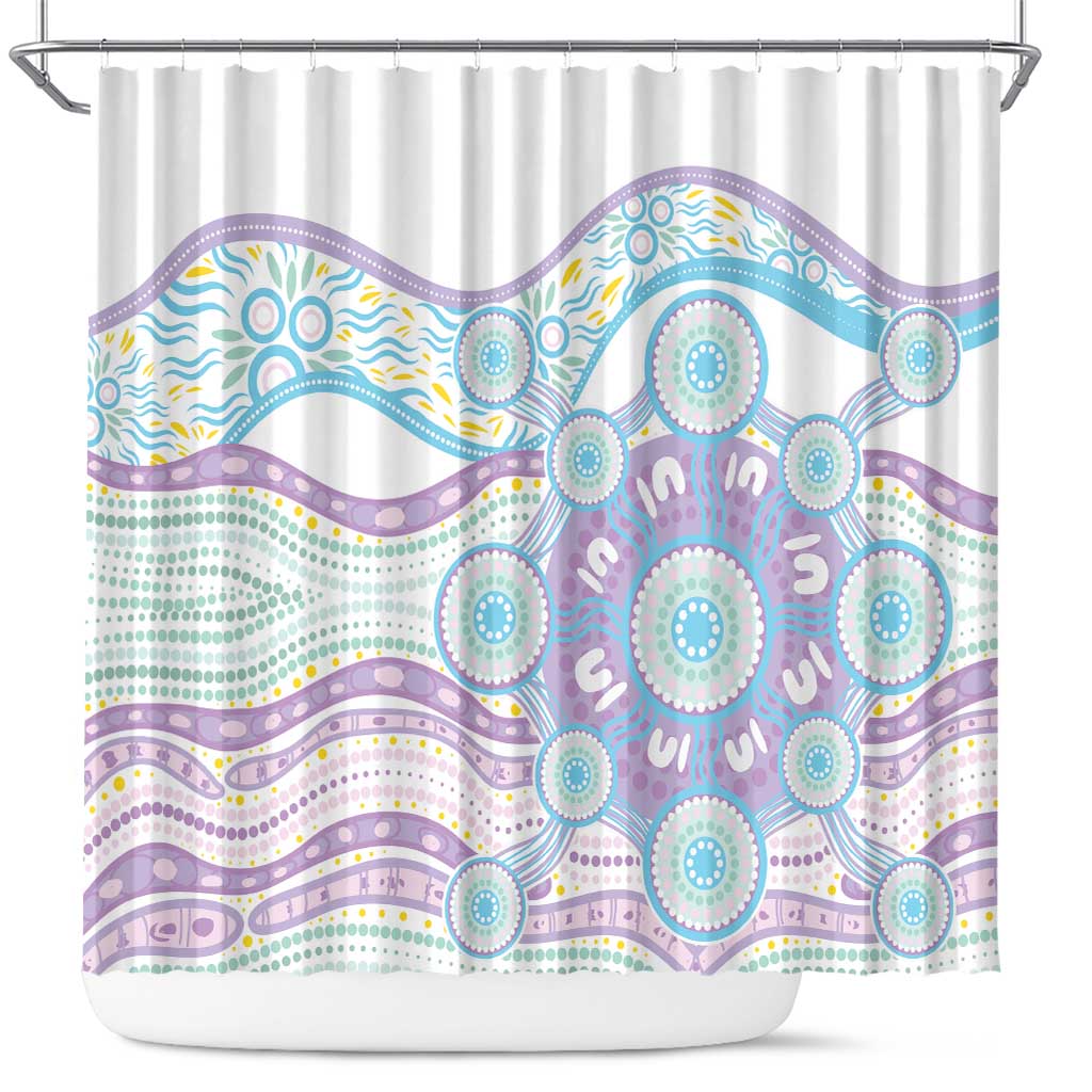 Australian Indigenous Aboriginal Art Shower Curtain Vivid Pastel Pink Teal