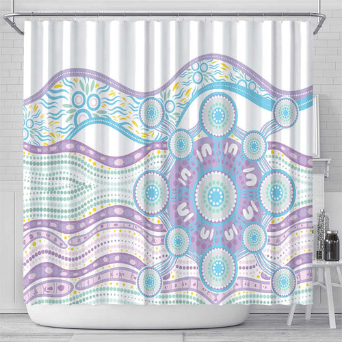 Australian Indigenous Aboriginal Art Shower Curtain Vivid Pastel Pink Teal