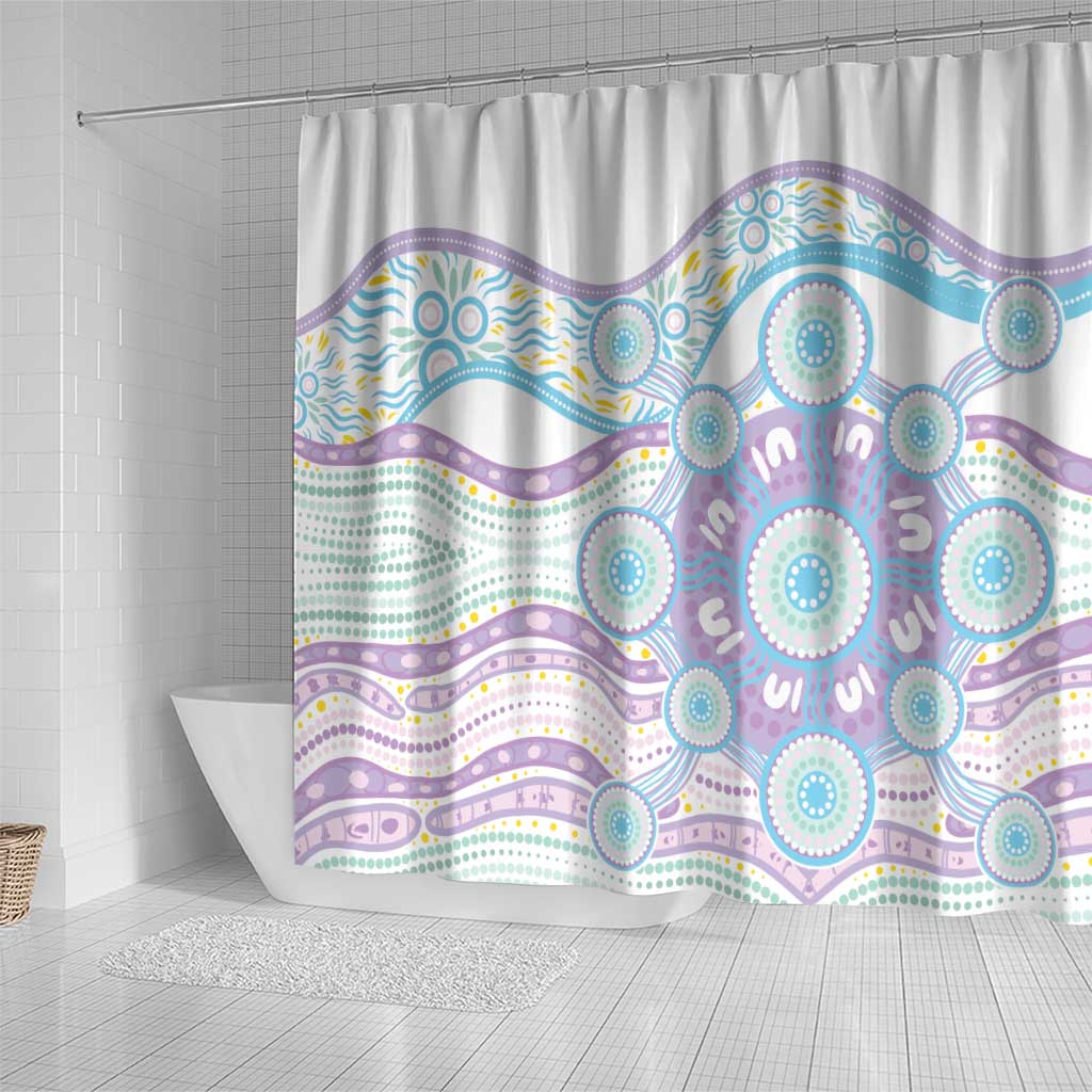 Australian Indigenous Aboriginal Art Shower Curtain Vivid Pastel Pink Teal