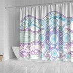Australian Indigenous Aboriginal Art Shower Curtain Vivid Pastel Pink Teal
