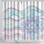 Australian Indigenous Aboriginal Art Shower Curtain Vivid Pastel Pink Teal