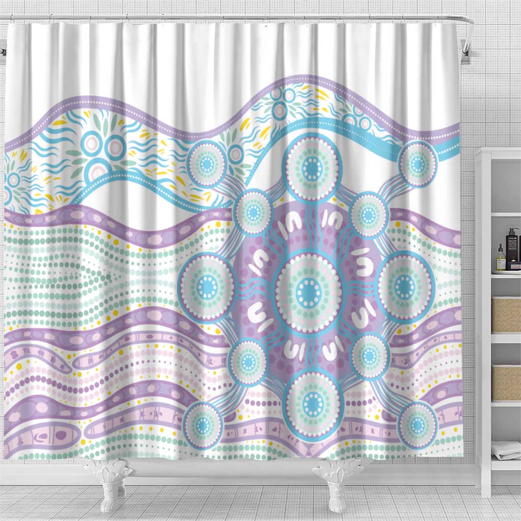 Australian Indigenous Aboriginal Art Shower Curtain Vivid Pastel Pink Teal