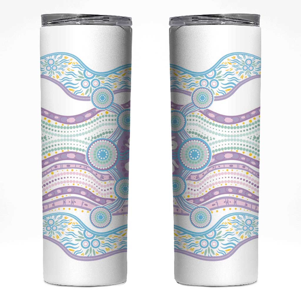 Australian Indigenous Aboriginal Art Skinny Tumbler Vivid Pastel Pink Teal