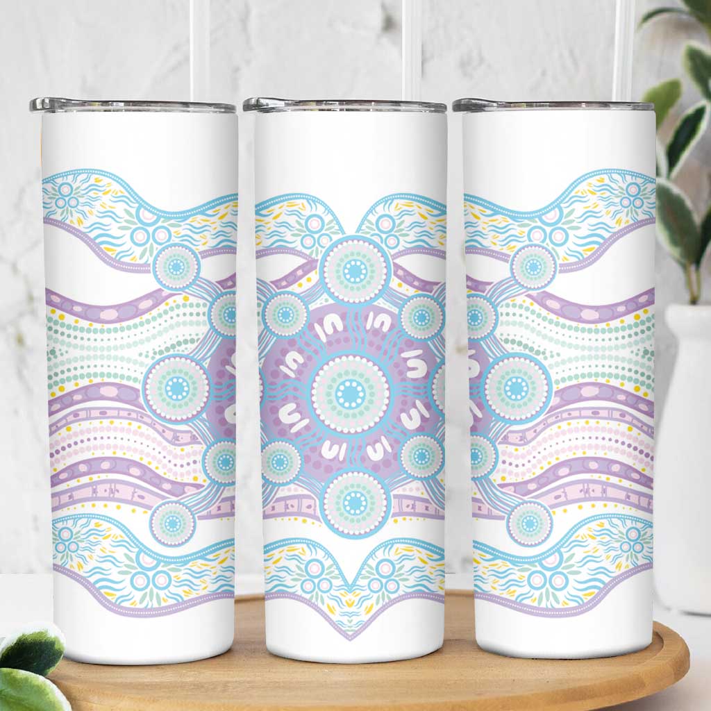 Australian Indigenous Aboriginal Art Skinny Tumbler Vivid Pastel Pink Teal