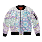 Australian Indigenous Aboriginal Art Sleeve Zip Bomber Jacket Vivid Pastel Pink Teal