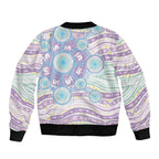 Australian Indigenous Aboriginal Art Sleeve Zip Bomber Jacket Vivid Pastel Pink Teal
