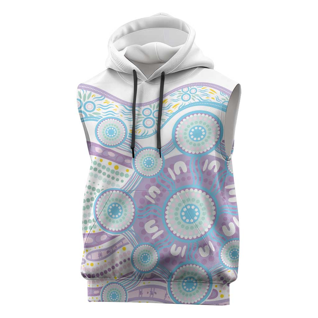 Australian Indigenous Aboriginal Art Sleeveless Hoodie Vivid Pastel Pink Teal