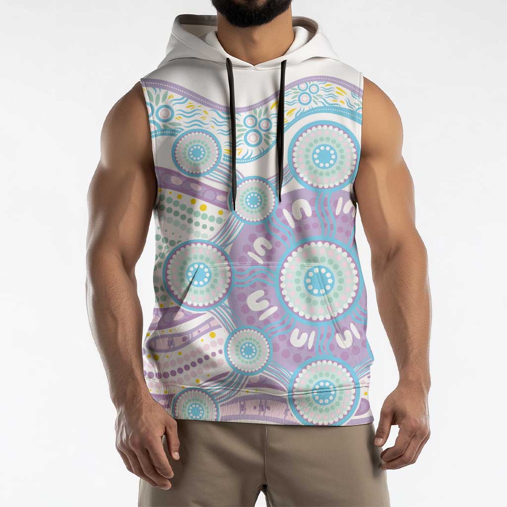 Australian Indigenous Aboriginal Art Sleeveless Hoodie Vivid Pastel Pink Teal