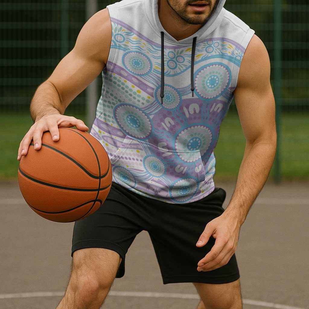 Australian Indigenous Aboriginal Art Sleeveless Hoodie Vivid Pastel Pink Teal